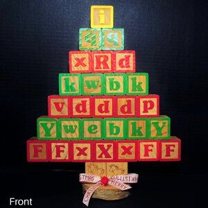 VTG Wooden Alphabet XL Blocks Christmas Tree Green & Red 30 Blocks 12.5" x 15"
